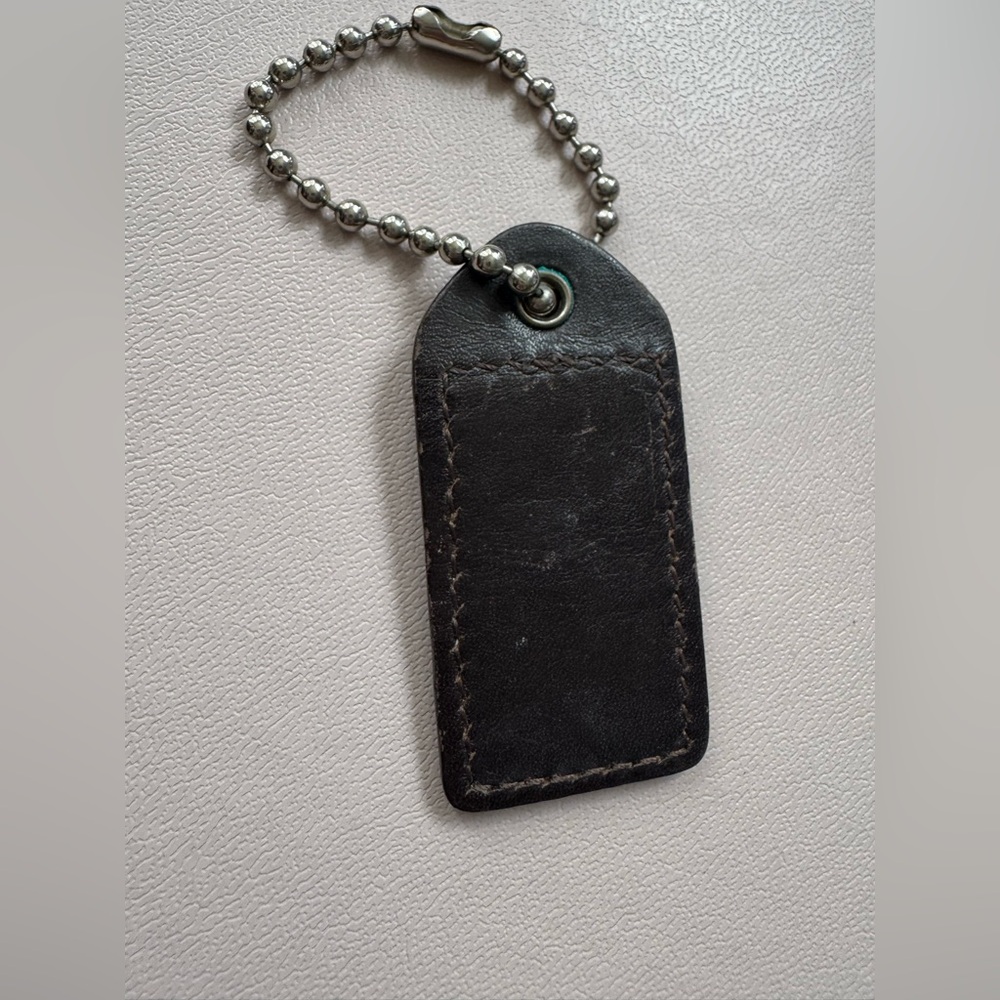 COACH Dark Brown Leather Textured Keychain Fob Bag Charm Hangtag - Picture 4 of 4
